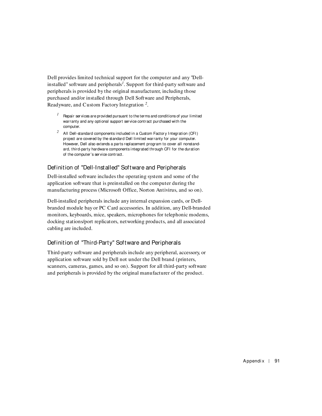 Dell 2200 Definition of Dell-Installed Software and Peripherals, Definition of Third-Party Software and Peripherals 