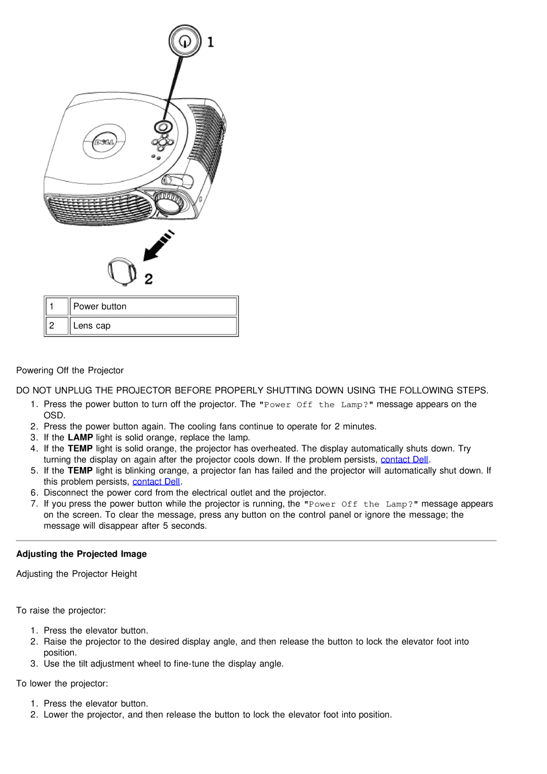 Dell 2200MP specifications Adjusting the Projected Image 