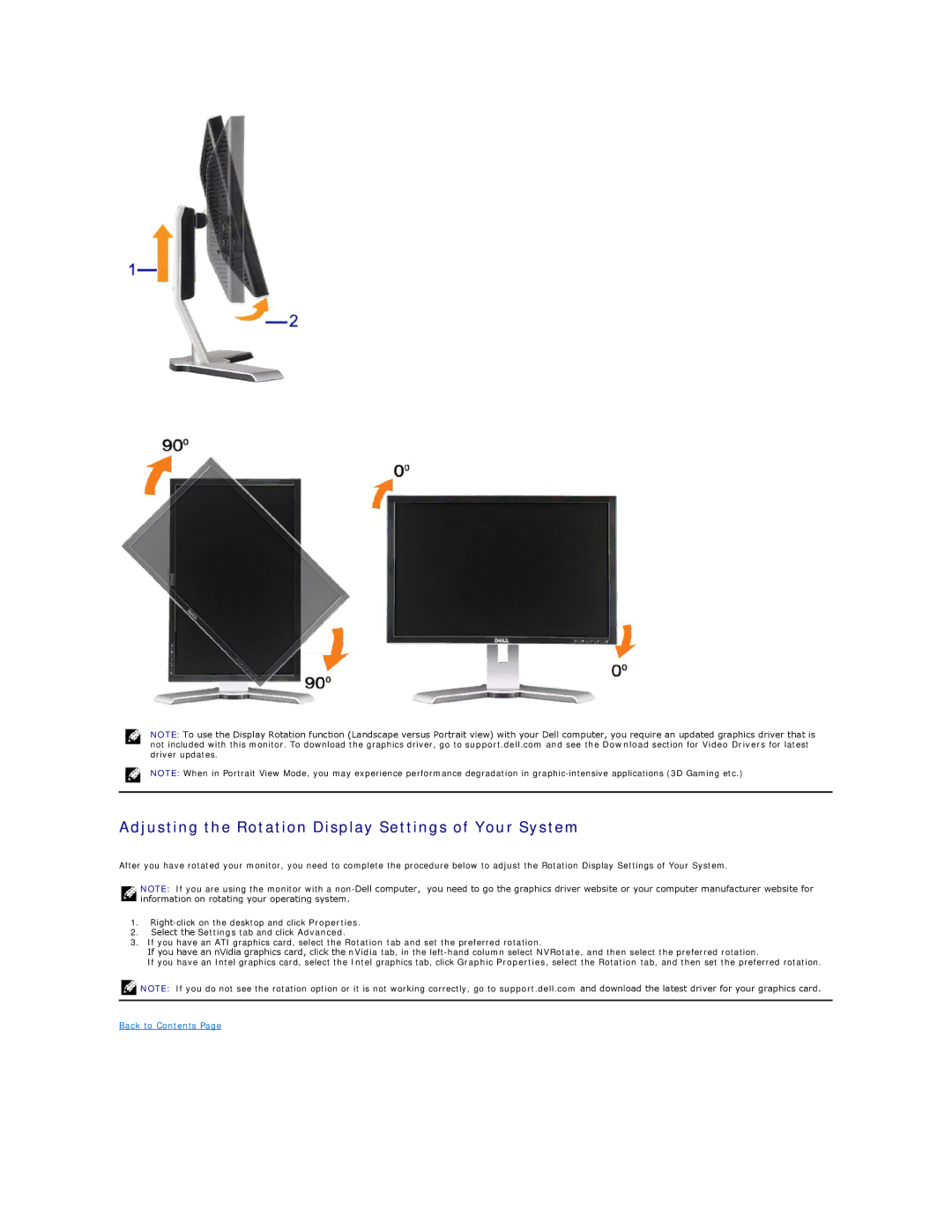 Dell 2208WFP appendix Adjusting the Rotation Display Settings of Your System 