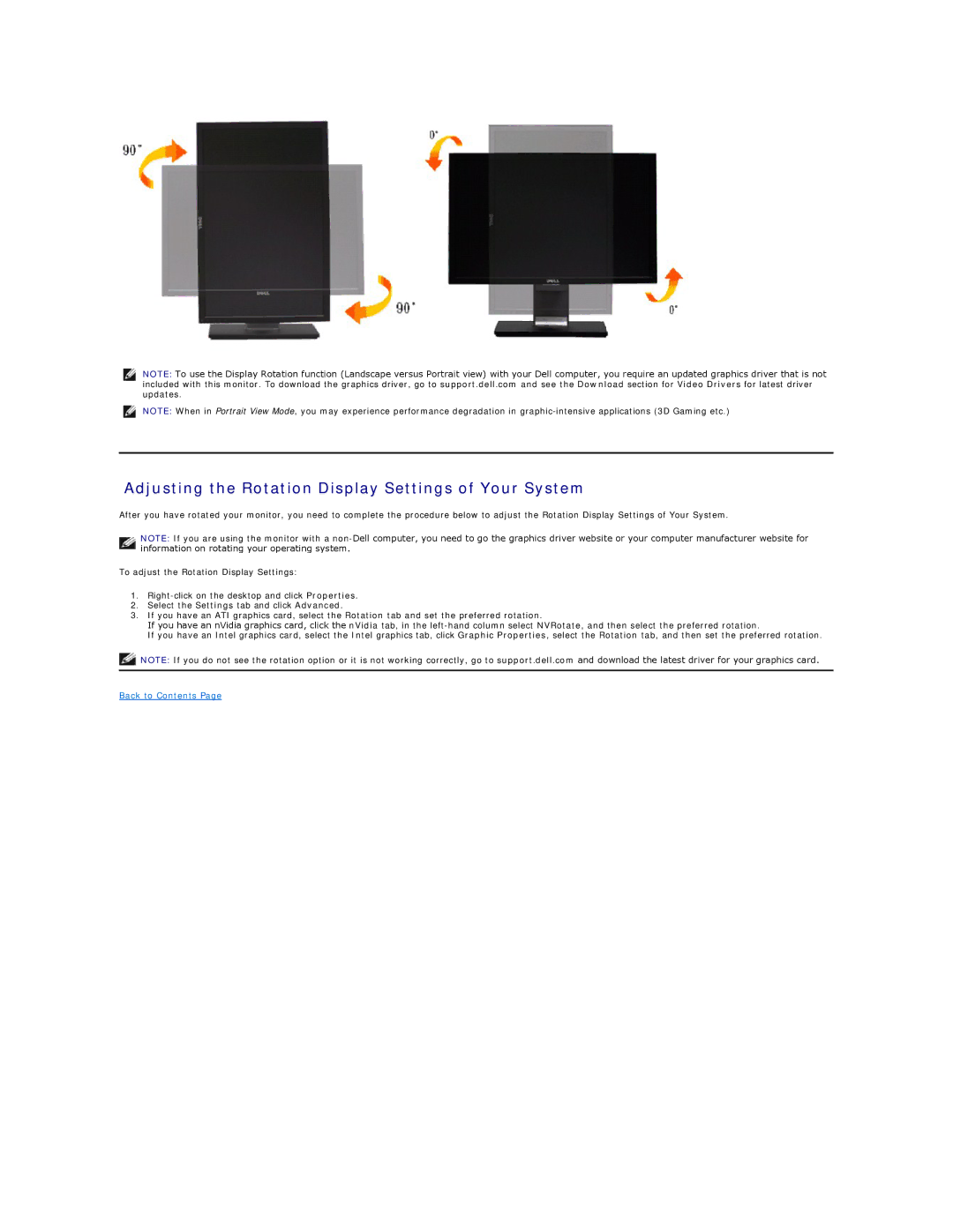 Dell 2209WA appendix Adjusting the Rotation Display Settings of Your System 