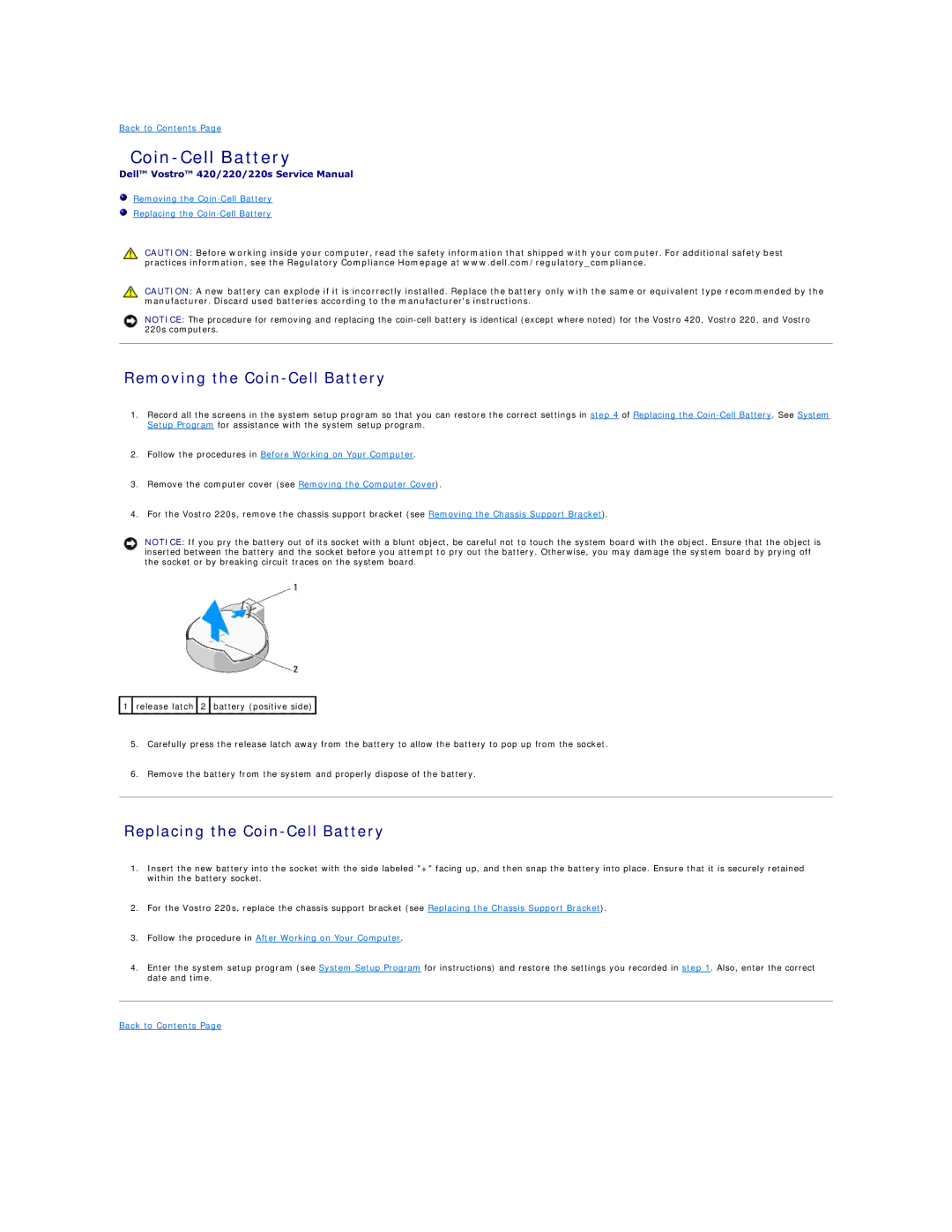 Dell 420, 220S manual Removing the Coin-Cell Battery, Replacing the Coin-Cell Battery 