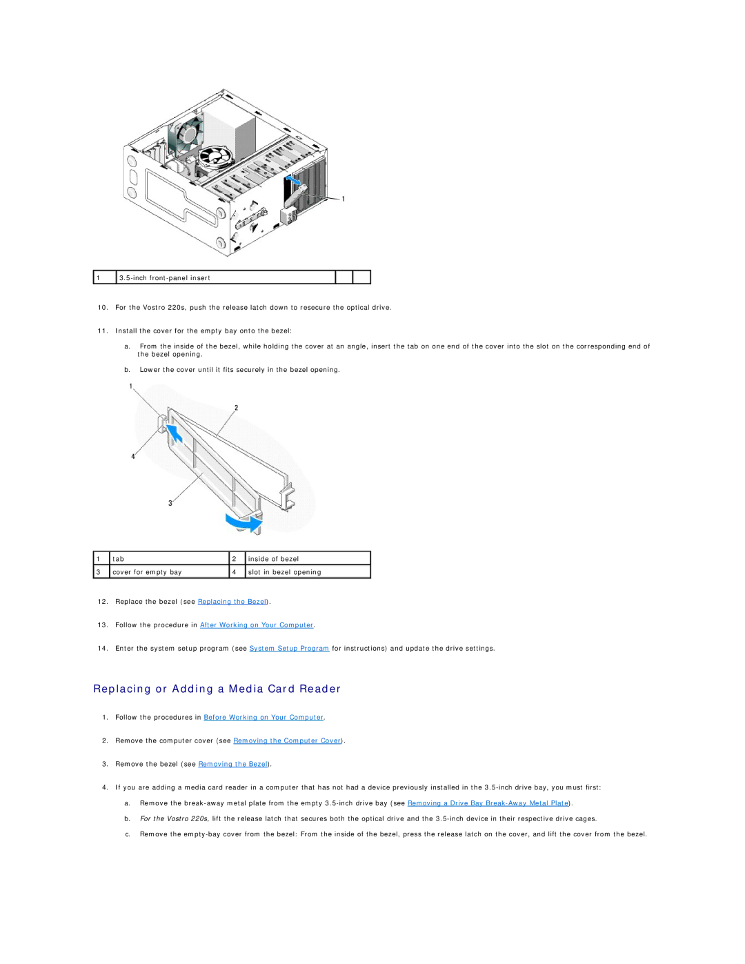 Dell 420, 220S manual Replacing or Adding a Media Card Reader 