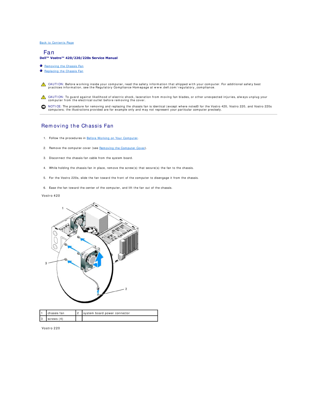 Dell 420, 220S manual Removing the Chassis Fan 