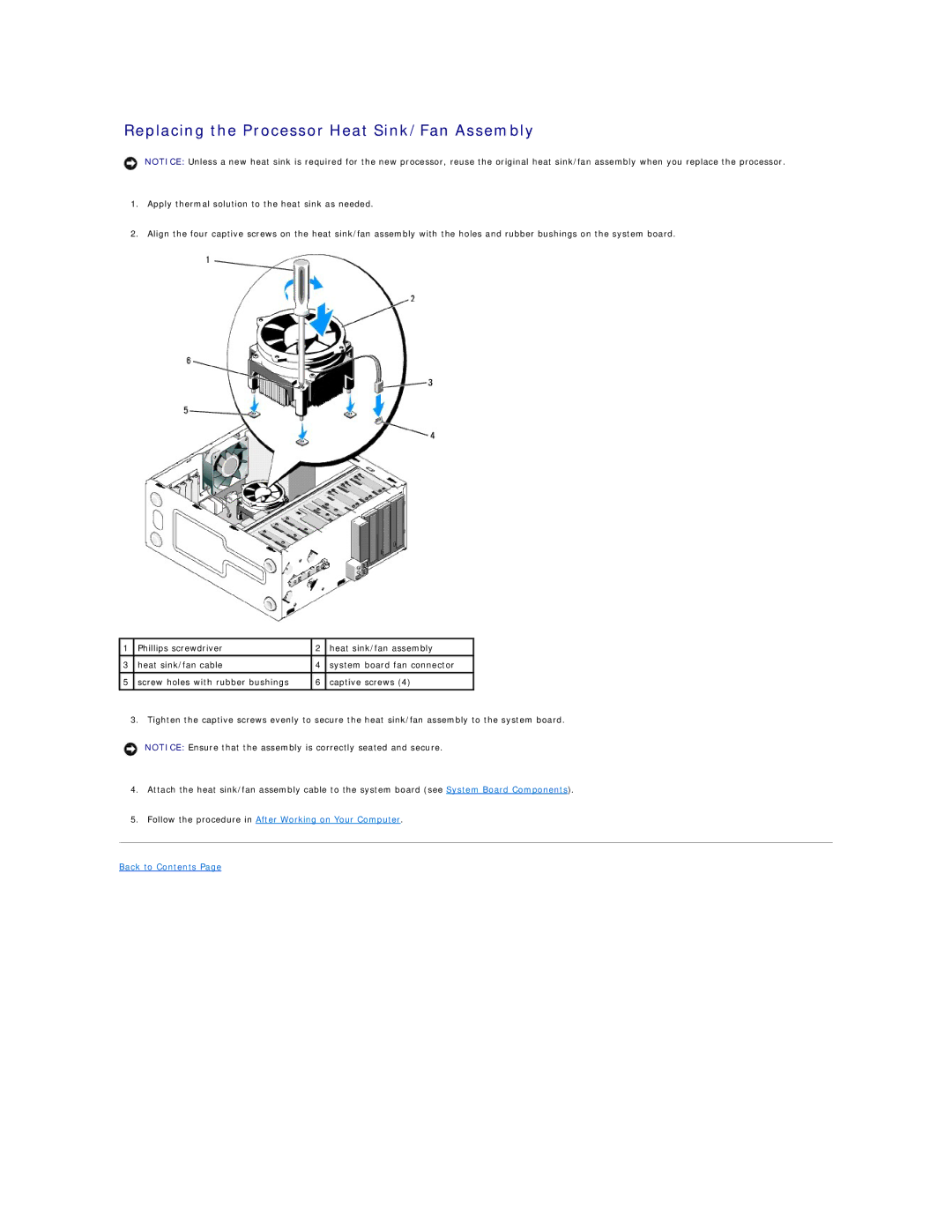 Dell 220S, 420 manual Replacing the Processor Heat Sink/Fan Assembly 