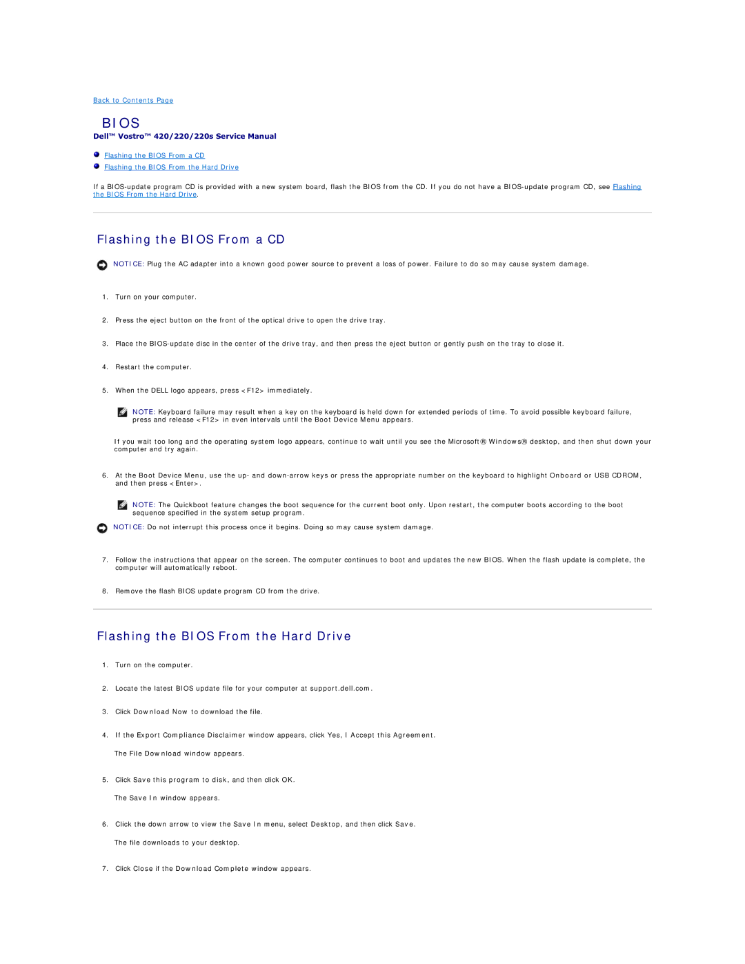 Dell 220S, 420 manual Flashing the Bios From a CD, Flashing the Bios From the Hard Drive 