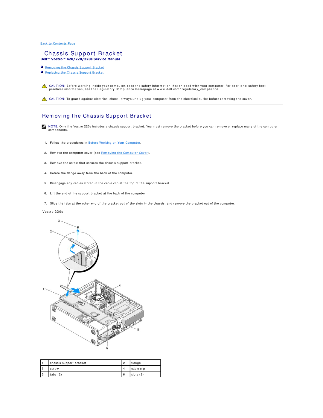 Dell 220S, 420 manual Removing the Chassis Support Bracket 