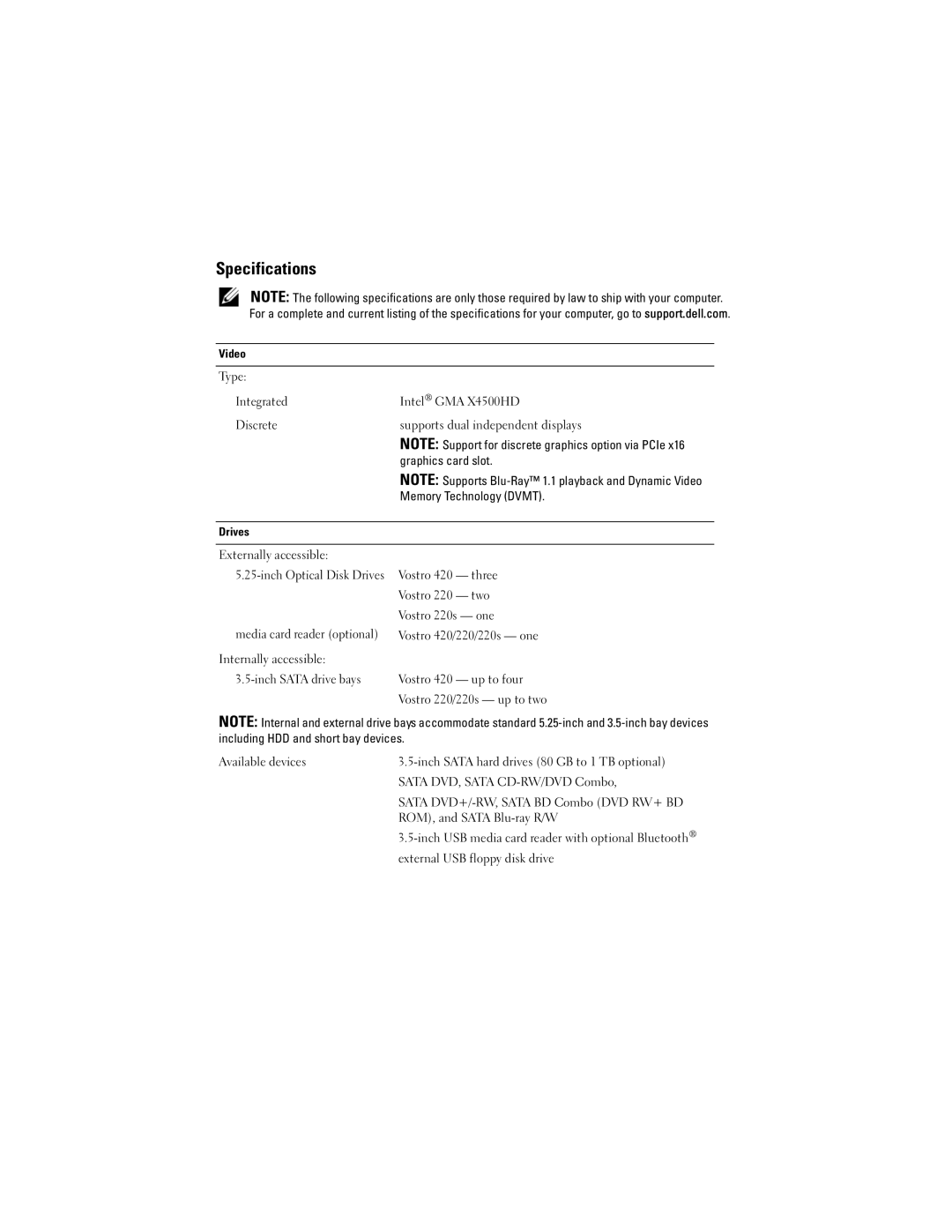 Dell 220S, 420 manual Specifications 