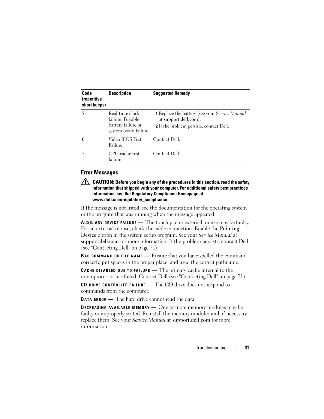 Dell 220S specifications Error Messages, T a Error The hard drive cannot read the data 