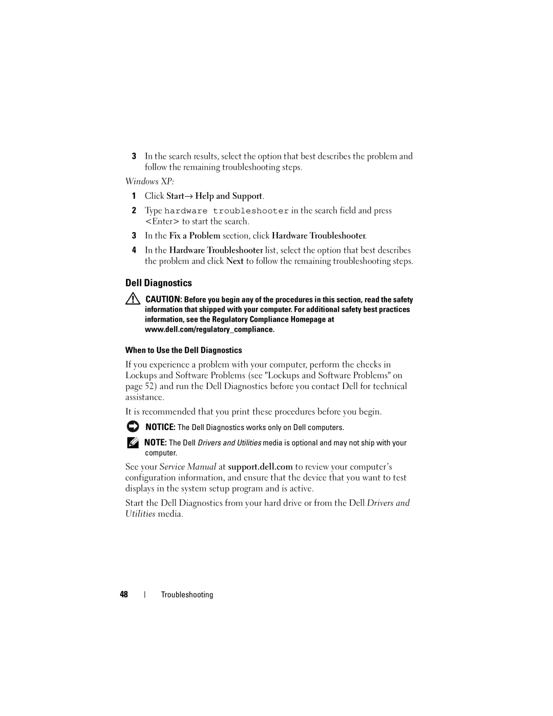 Dell 220S specifications When to Use the Dell Diagnostics 