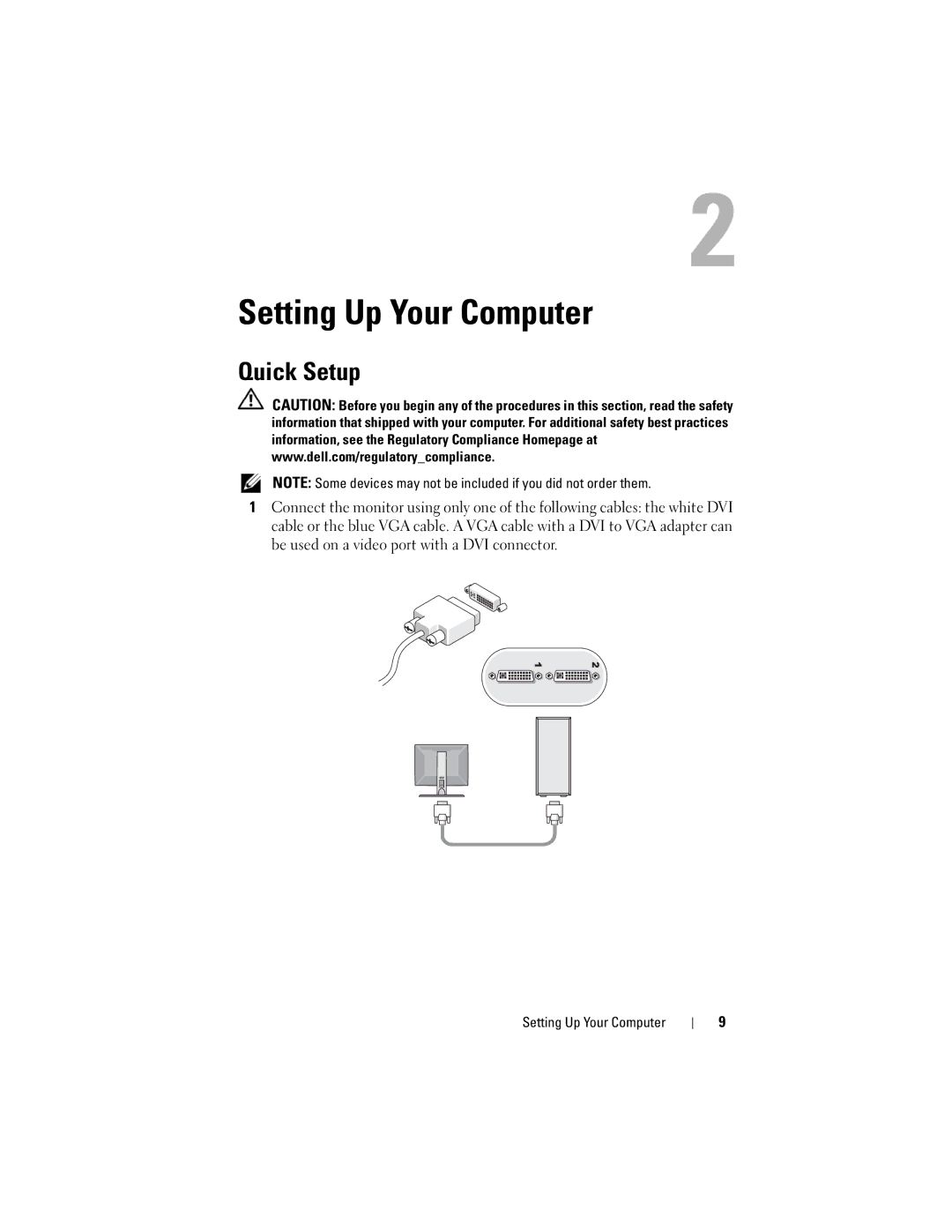 Dell 220S specifications Setting Up Your Computer, Quick Setup 