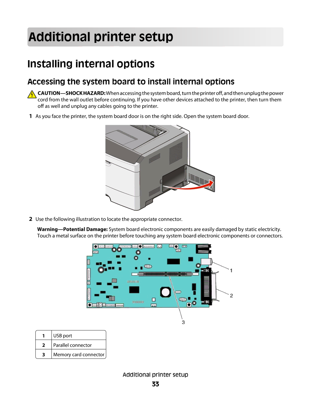 Dell 2230d manual Add itional p rinter se t up, Installing internal options 