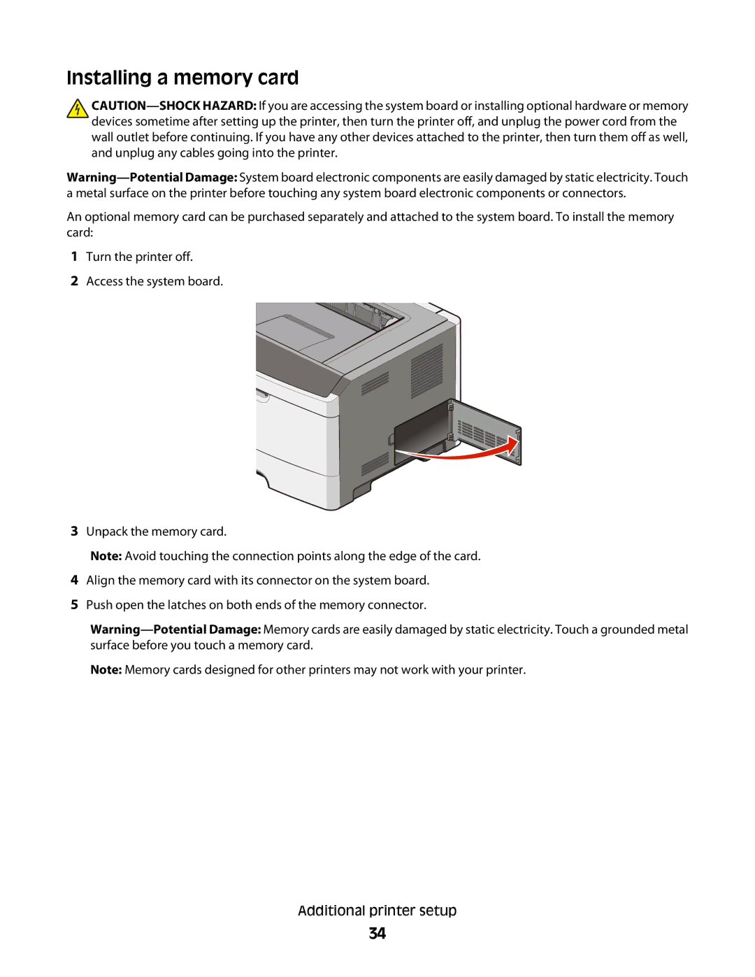 Dell 2230d manual Installing a memory card 