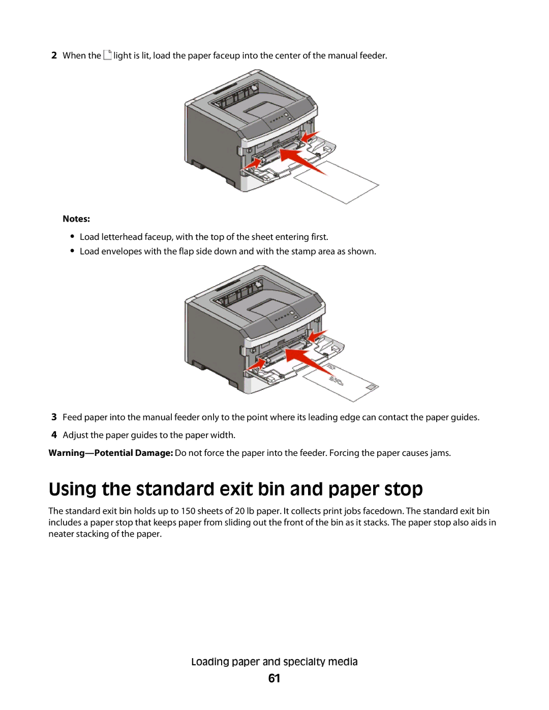 Dell 2230d manual Using the standard exit bin and paper stop 