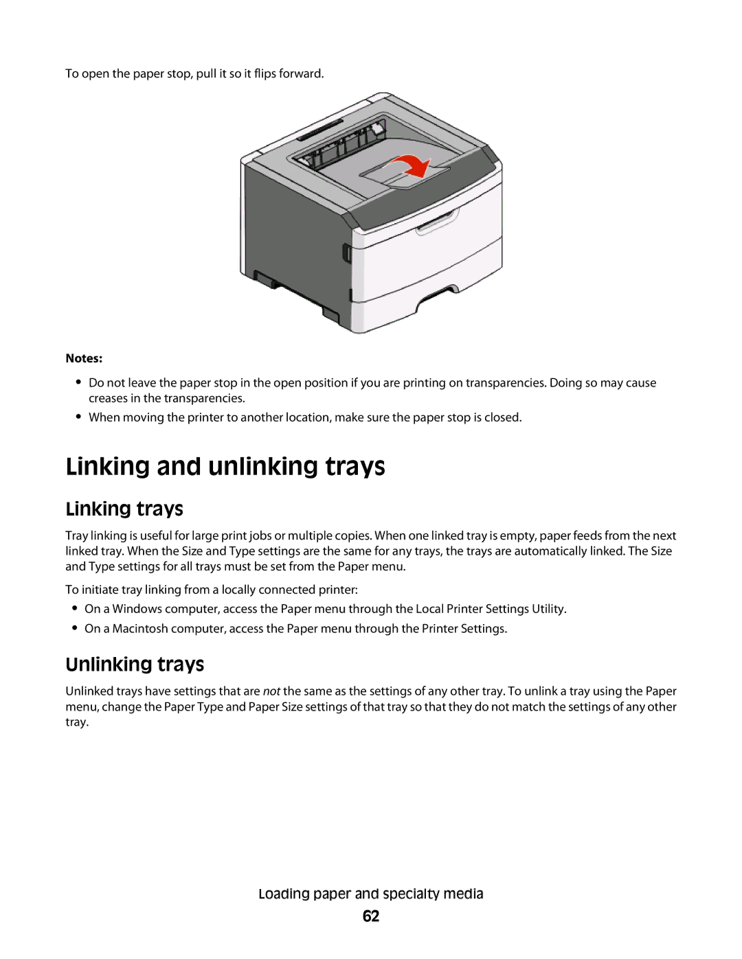 Dell 2230d manual Linking and unlinking trays, Linking trays, Unlinking trays 