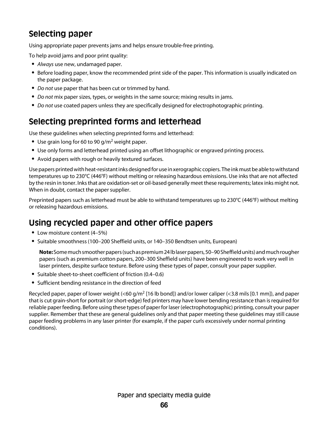 Dell 2230d manual Selecting paper, Selecting preprinted forms and letterhead, Using recycled paper and other office papers 