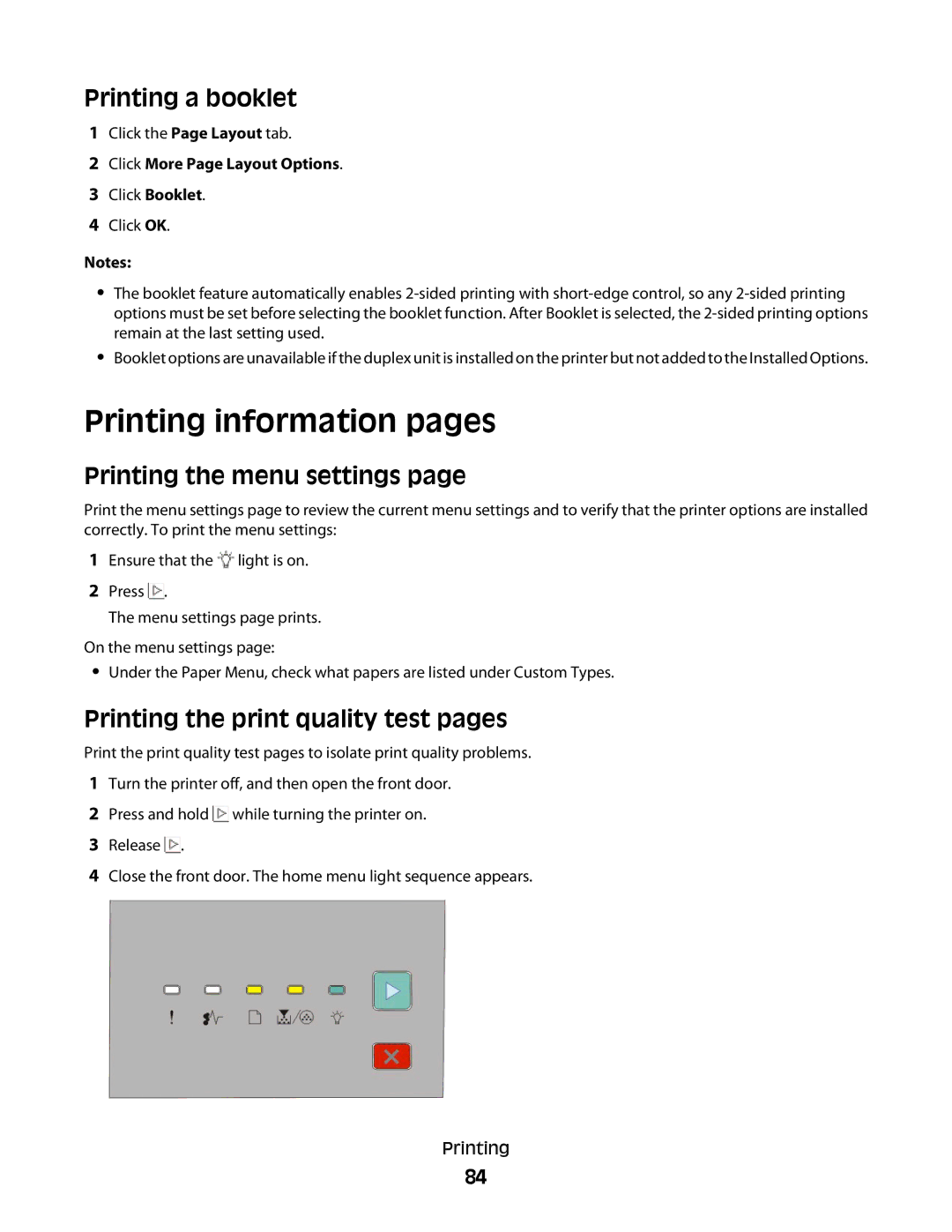 Dell 2230d manual Printing information pages, Printing a booklet, Printing the menu settings 