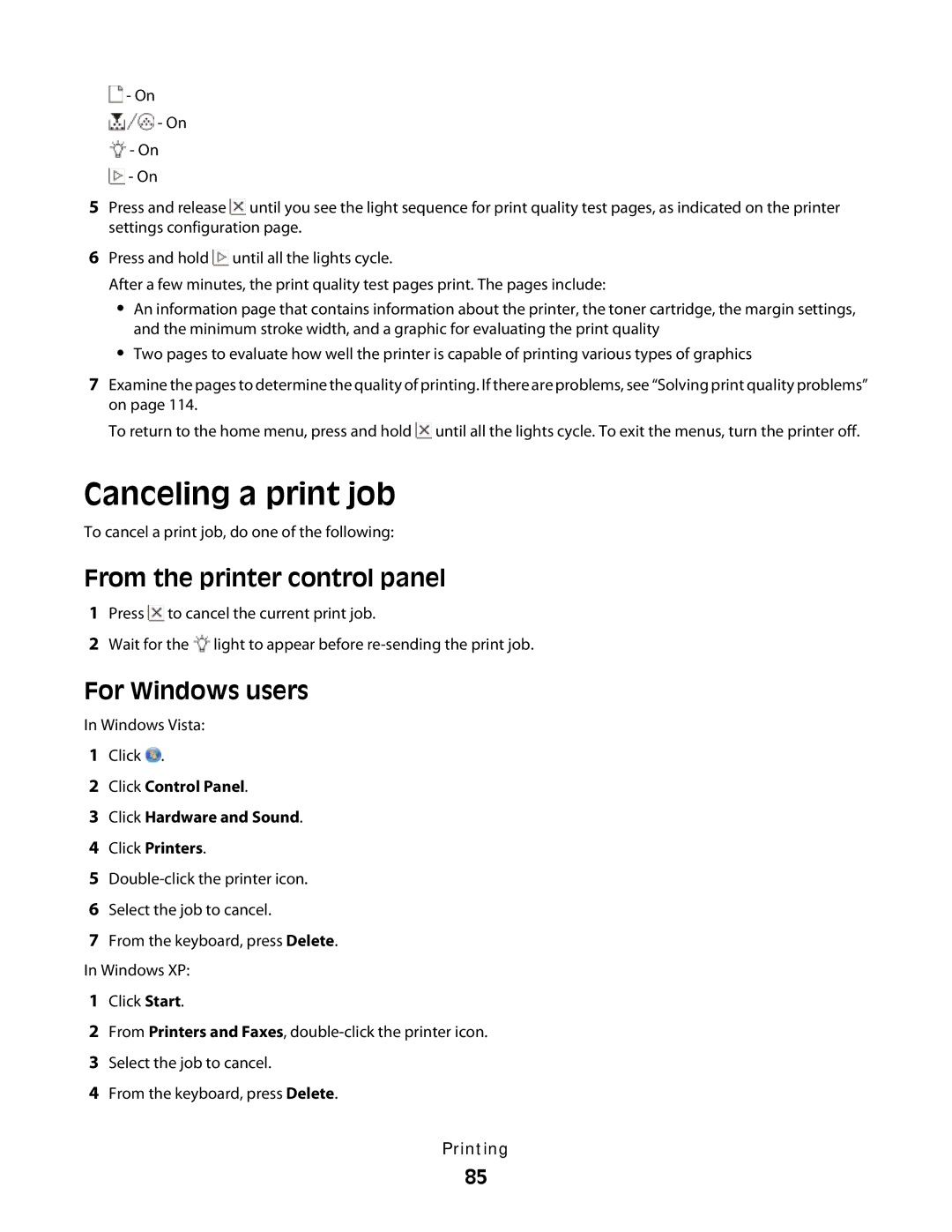 Dell 2230d manual Canceling a print job, From the printer control panel 