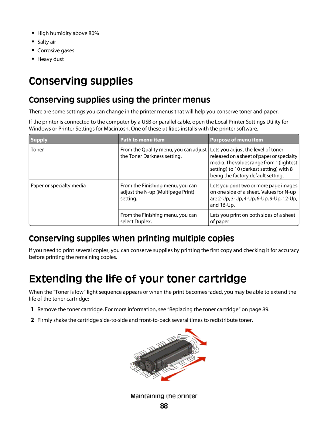 Dell 2230d manual Extending the life of your toner cartridge, Conserving supplies using the printer menus 