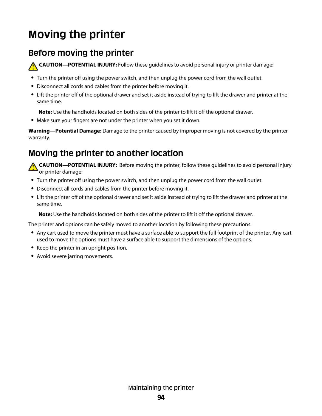 Dell 2230d manual Before moving the printer, Moving the printer to another location 