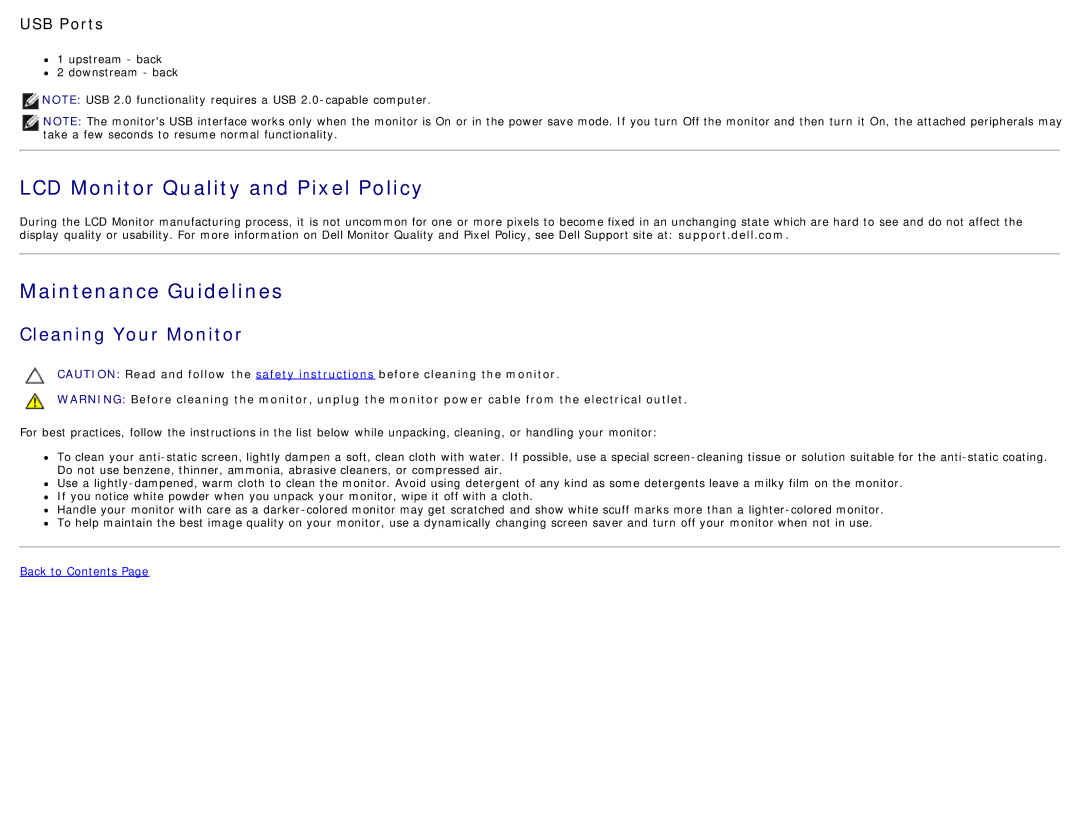 Dell 225-3894, S2740LB manual LCD Monitor Quality and Pixel Policy, Cleaning Your Monitor 