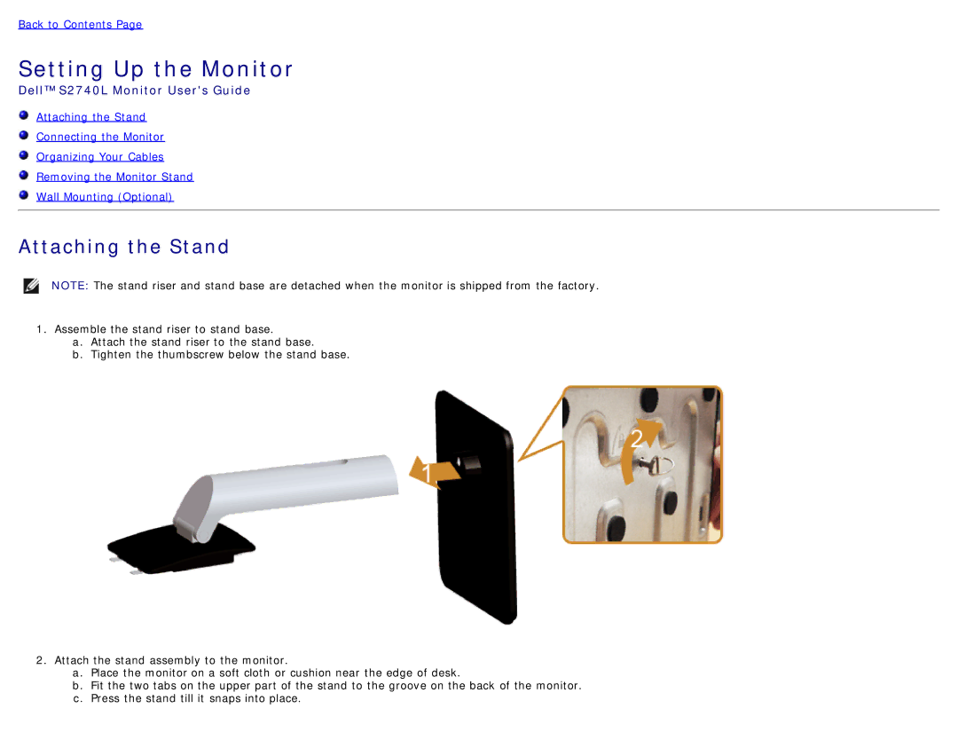 Dell S2740LB, 225-3894 manual Setting Up the Monitor 