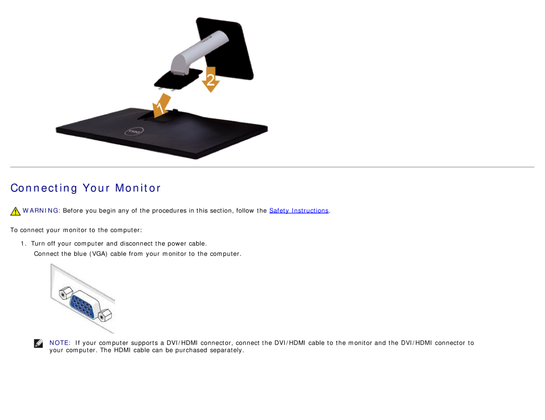 Dell 225-3894, S2740LB manual Connecting Your Monitor 