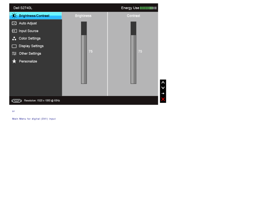Dell S2740LB, 225-3894 manual Main Menu for digital DVI input 
