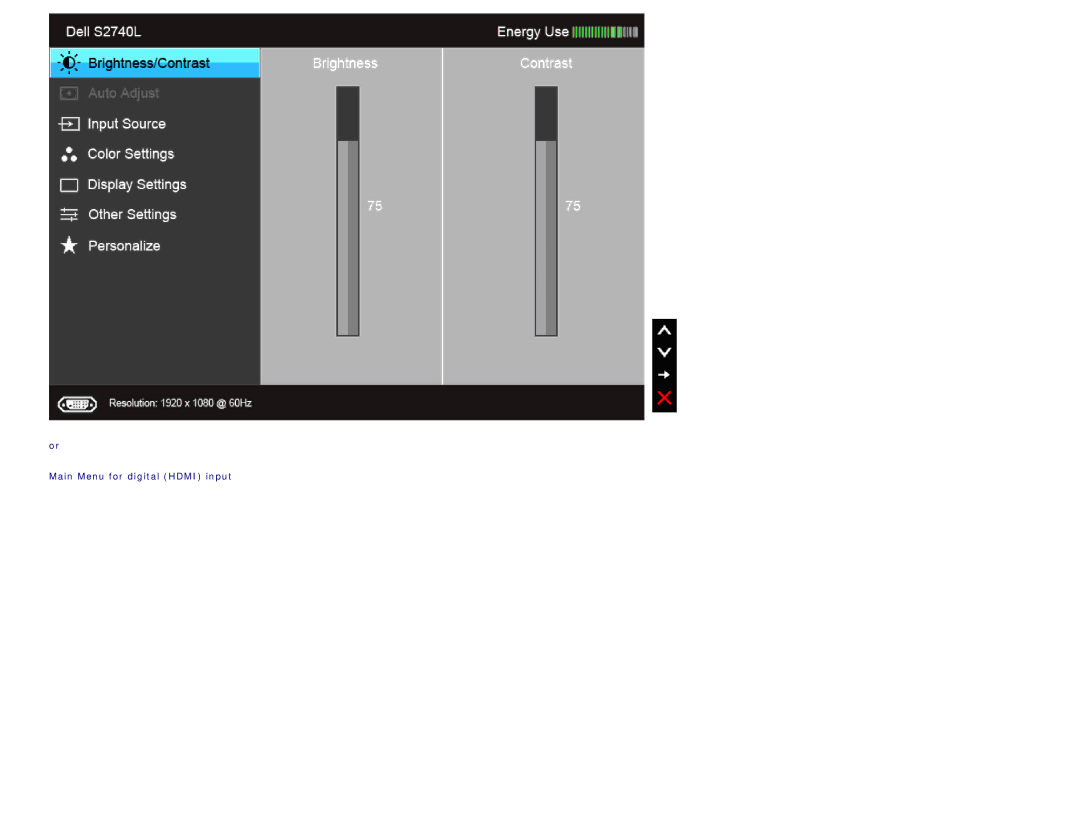 Dell 225-3894, S2740LB manual Main Menu for digital Hdmi input 