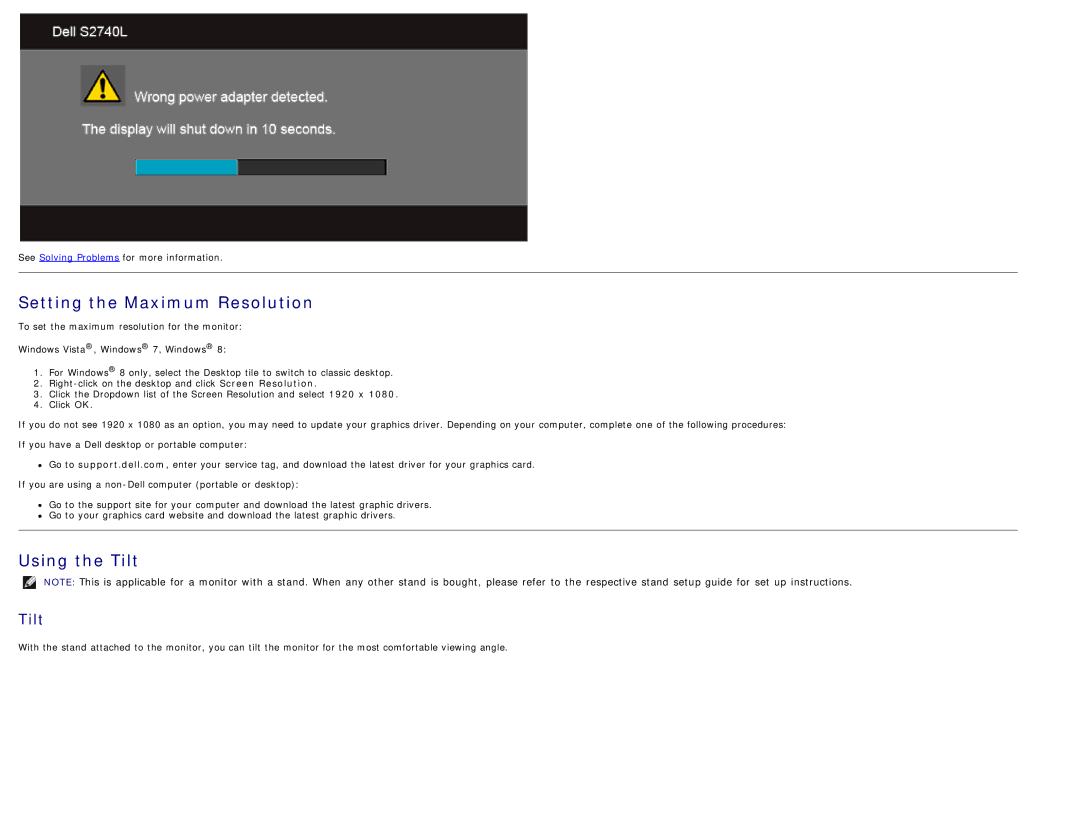 Dell 225-3894, S2740LB manual Setting the Maximum Resolution 