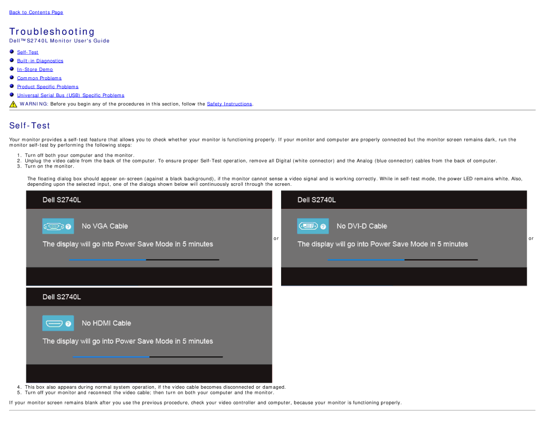 Dell 225-3894, S2740LB manual Troubleshooting 