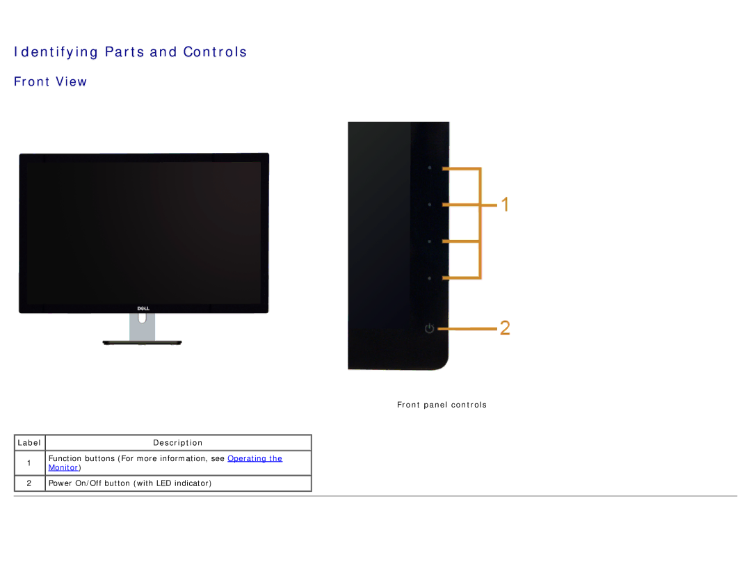 Dell 225-3894, S2740LB manual Front View, Front panel controls Label Description 