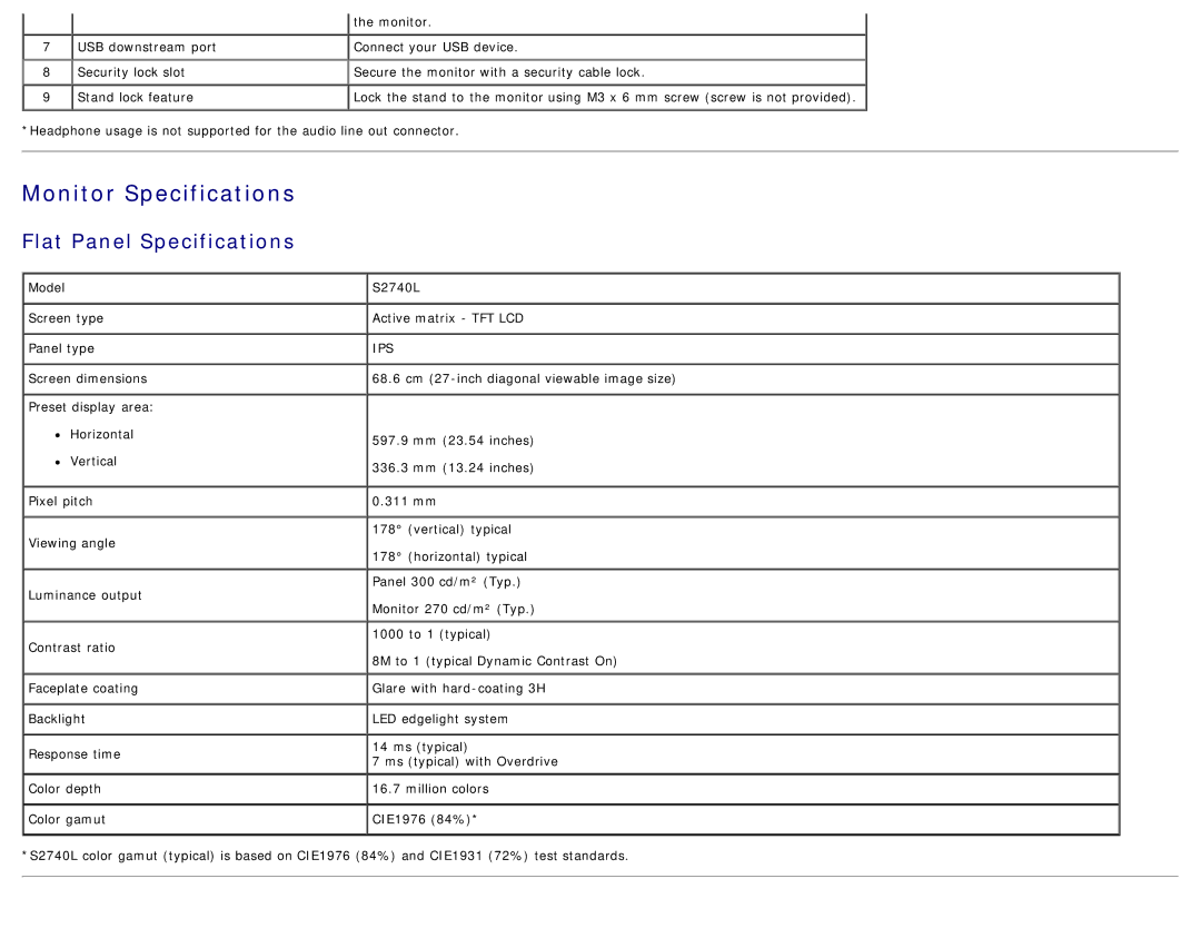 Dell S2740LB, 225-3894 manual 8M to 1 typical Dynamic Contrast On 