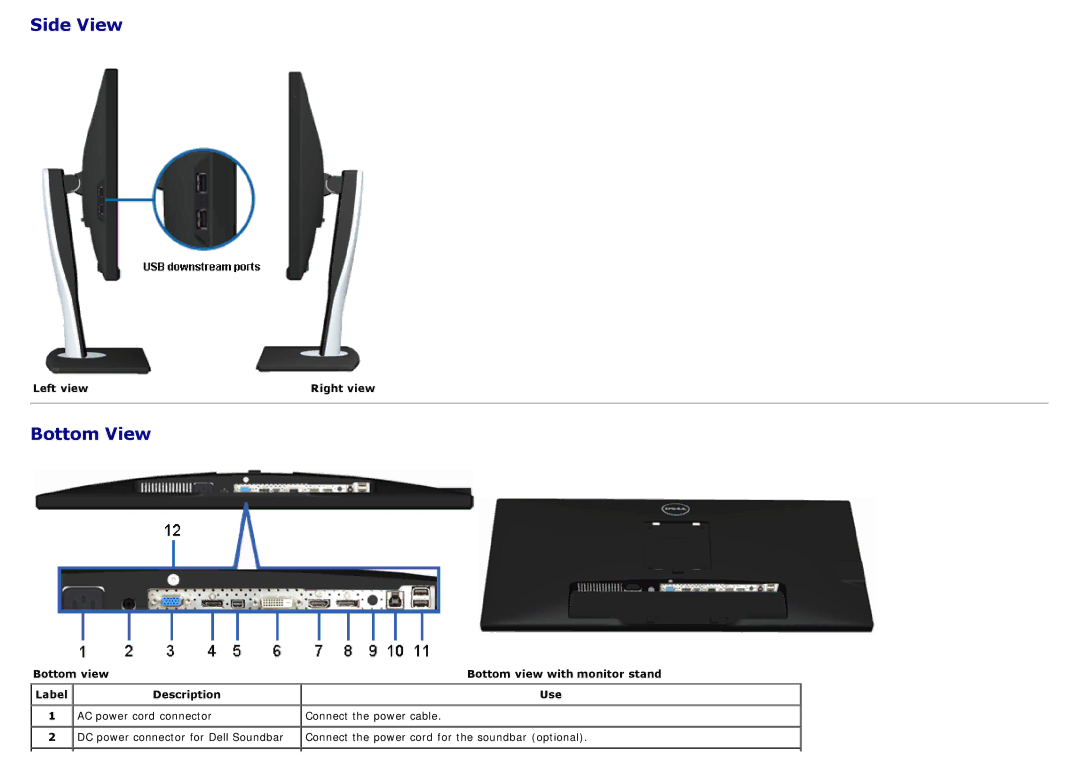 Dell 225-4201 manual Side View, Bottom View 