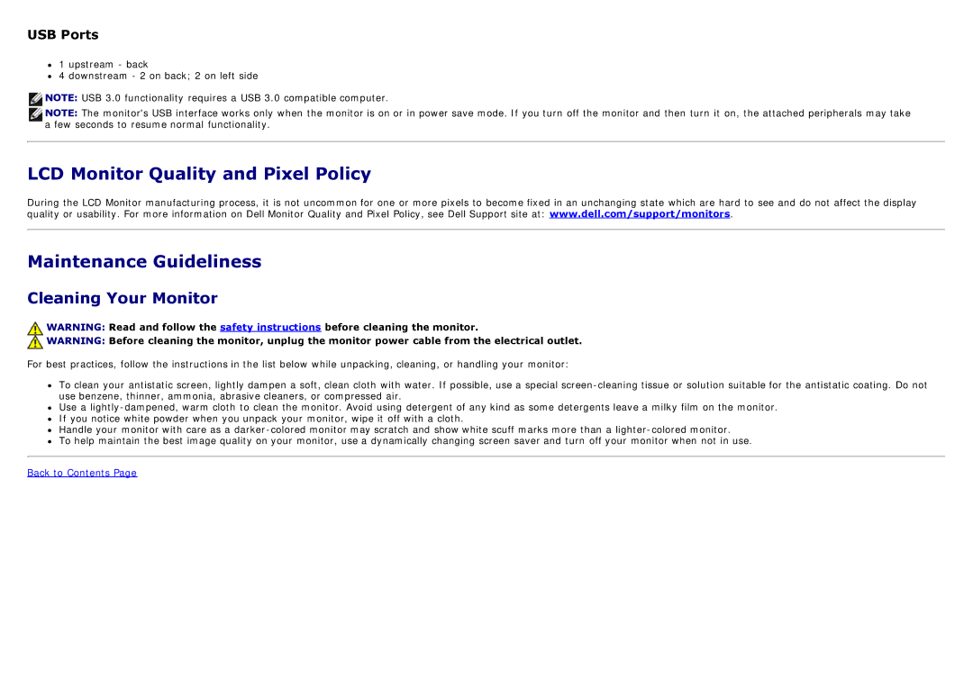 Dell 225-4201 manual LCD Monitor Quality and Pixel Policy Maintenance Guideliness, Cleaning Your Monitor 