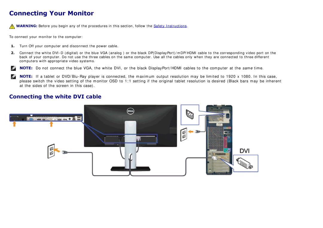 Dell 225-4201 manual Connecting Your Monitor, Connecting the white DVI cable 