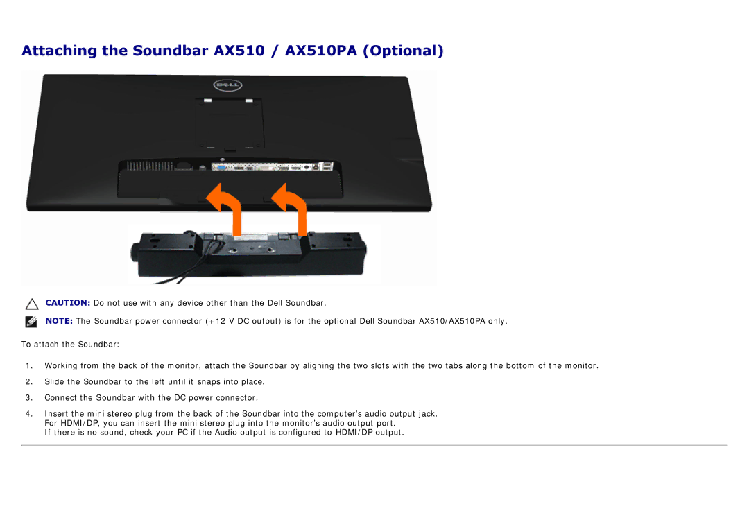 Dell 225-4201 manual Attaching the Soundbar AX510 / AX510PA Optional 