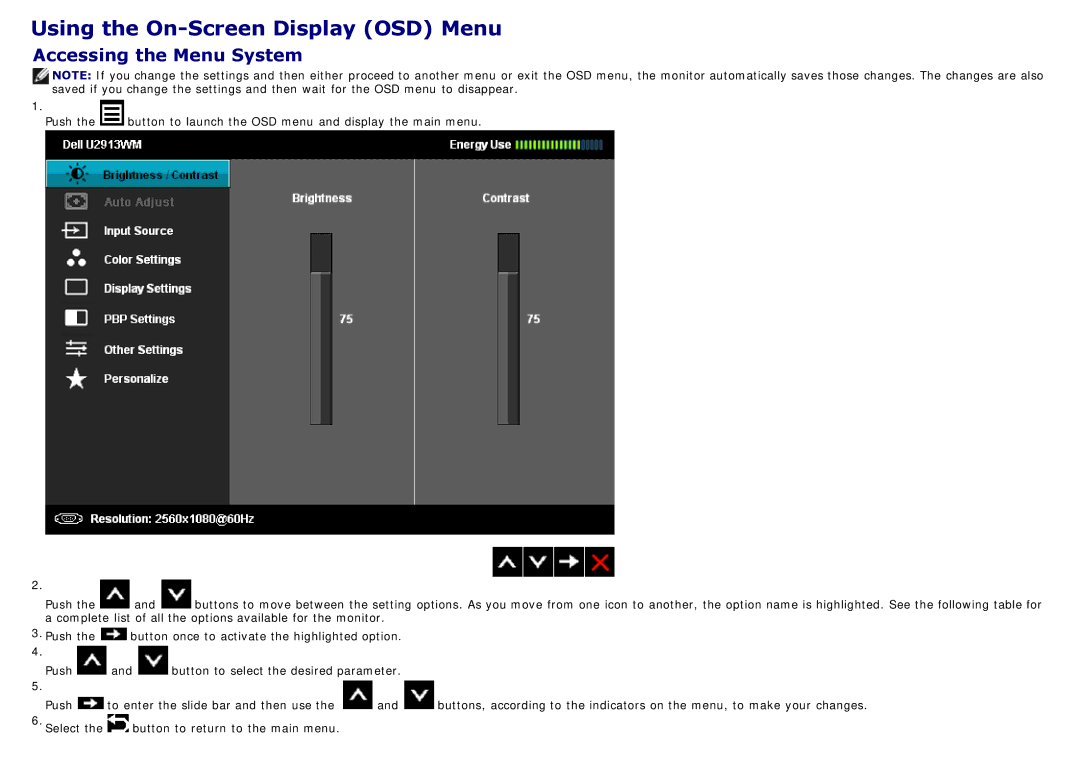 Dell 225-4201 manual Using the On-Screen Display OSD Menu, Accessing the Menu System 