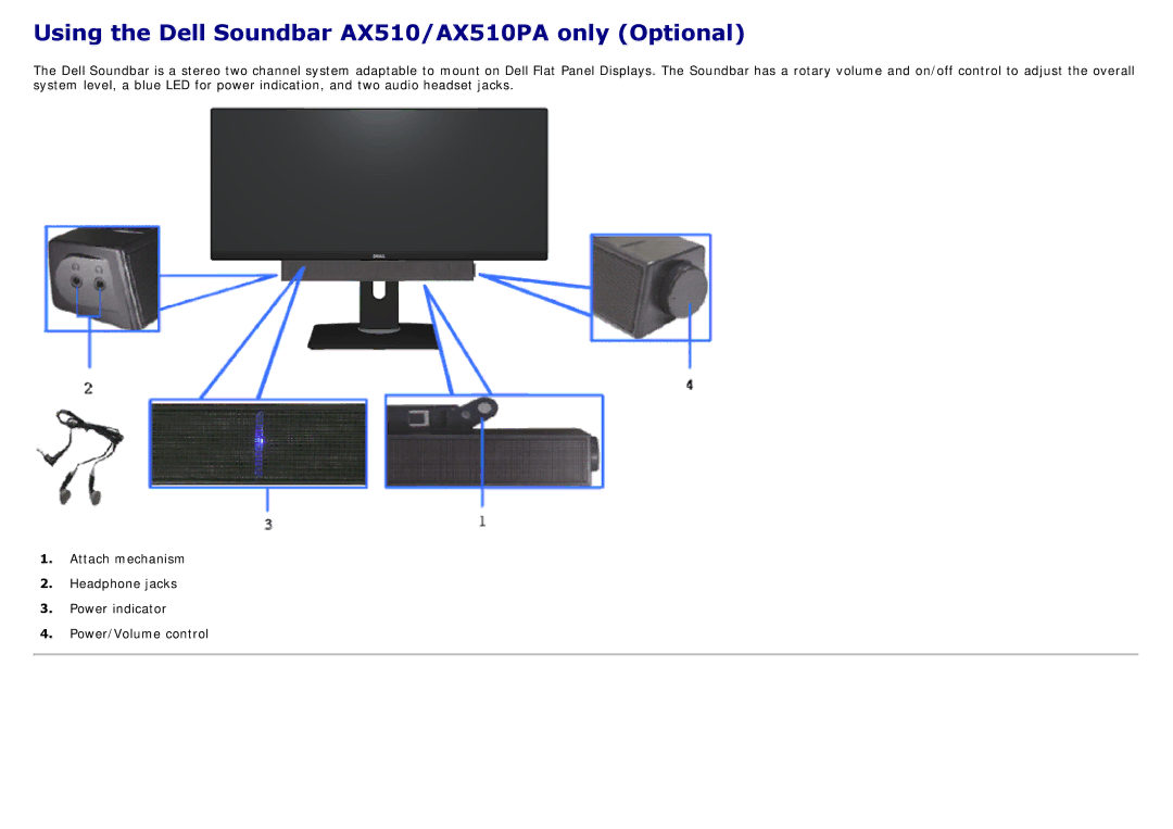 Dell 225-4201 manual Using the Dell Soundbar AX510/AX510PA only Optional 