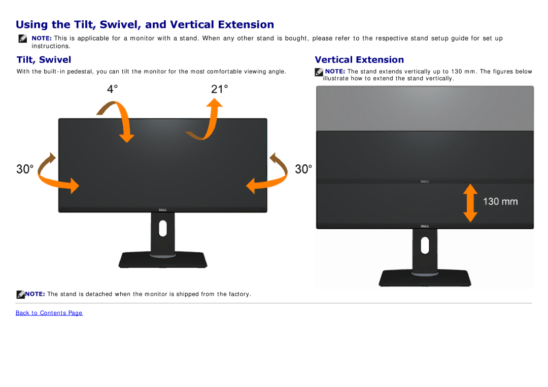 Dell 225-4201 manual Using the Tilt, Swivel, and Vertical Extension, Tilt, Swivel Vertical Extension 