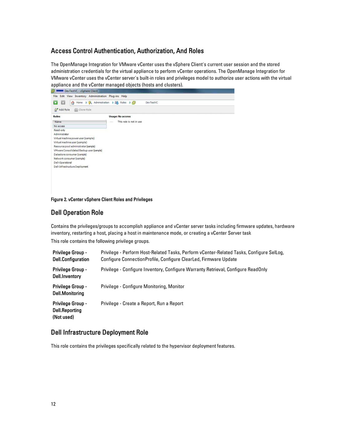 Dell 2.3 Access Control Authentication, Authorization, And Roles, Dell Operation Role, Dell Infrastructure Deployment Role 