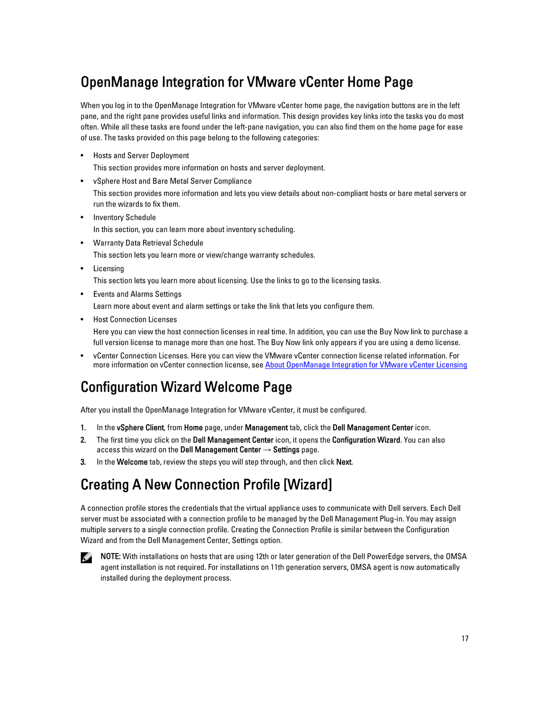 Dell 2.3 manual OpenManage Integration for VMware vCenter Home, Configuration Wizard Welcome 