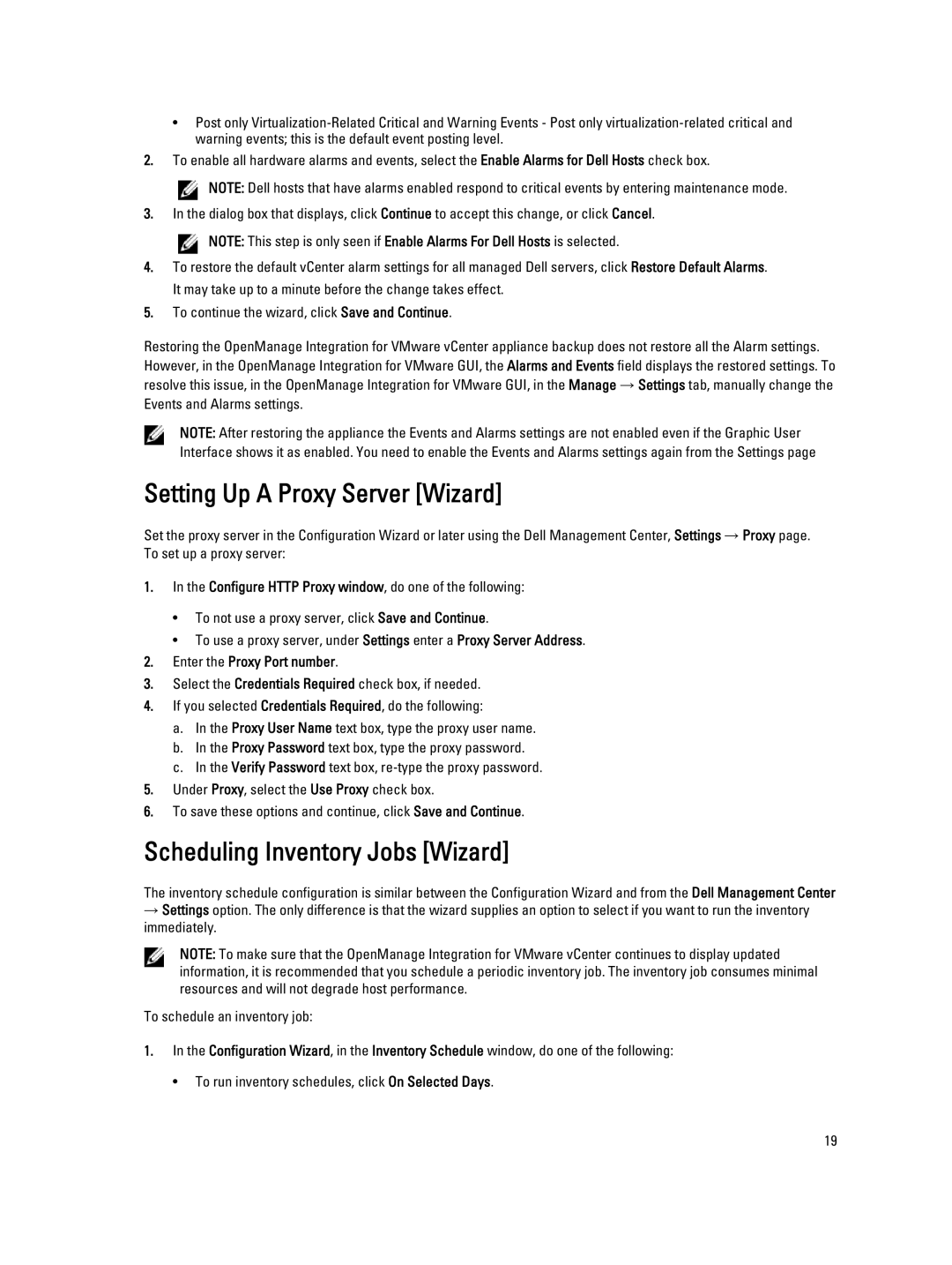 Dell 2.3 manual Setting Up a Proxy Server Wizard, Scheduling Inventory Jobs Wizard, Enter the Proxy Port number 