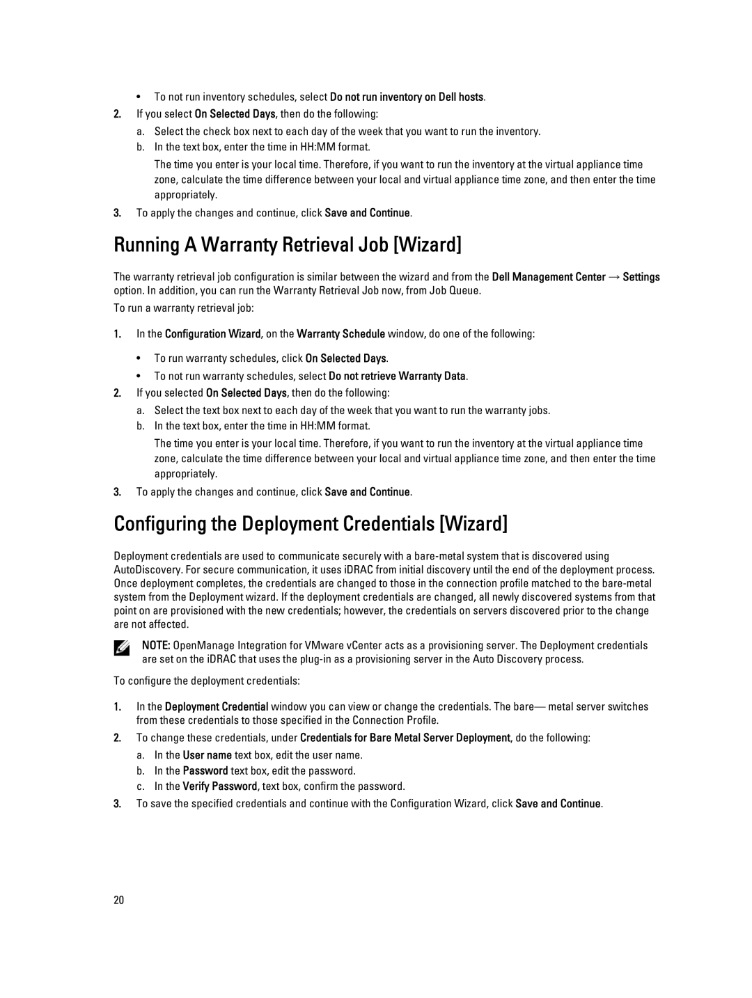 Dell 2.3 manual Running a Warranty Retrieval Job Wizard, Configuring the Deployment Credentials Wizard 