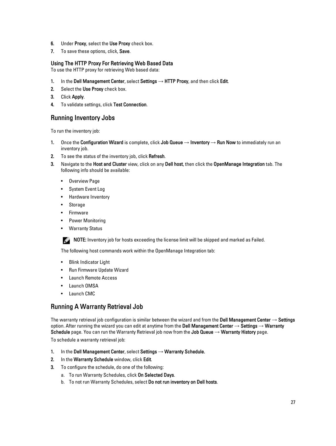 Dell 2.3 Running Inventory Jobs, Running a Warranty Retrieval Job, Using The Http Proxy For Retrieving Web Based Data 