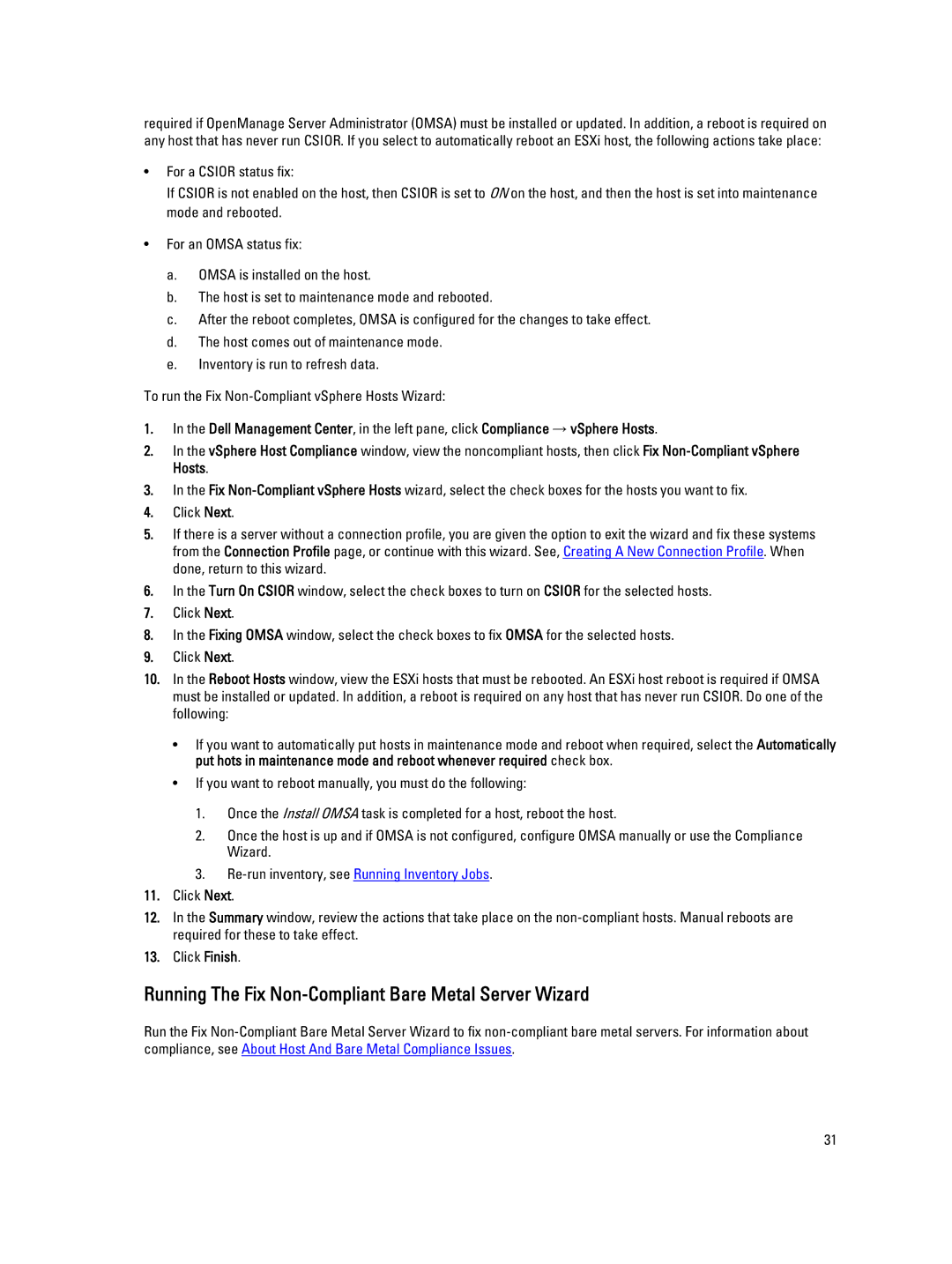 Dell 2.3 manual Running The Fix Non-Compliant Bare Metal Server Wizard 