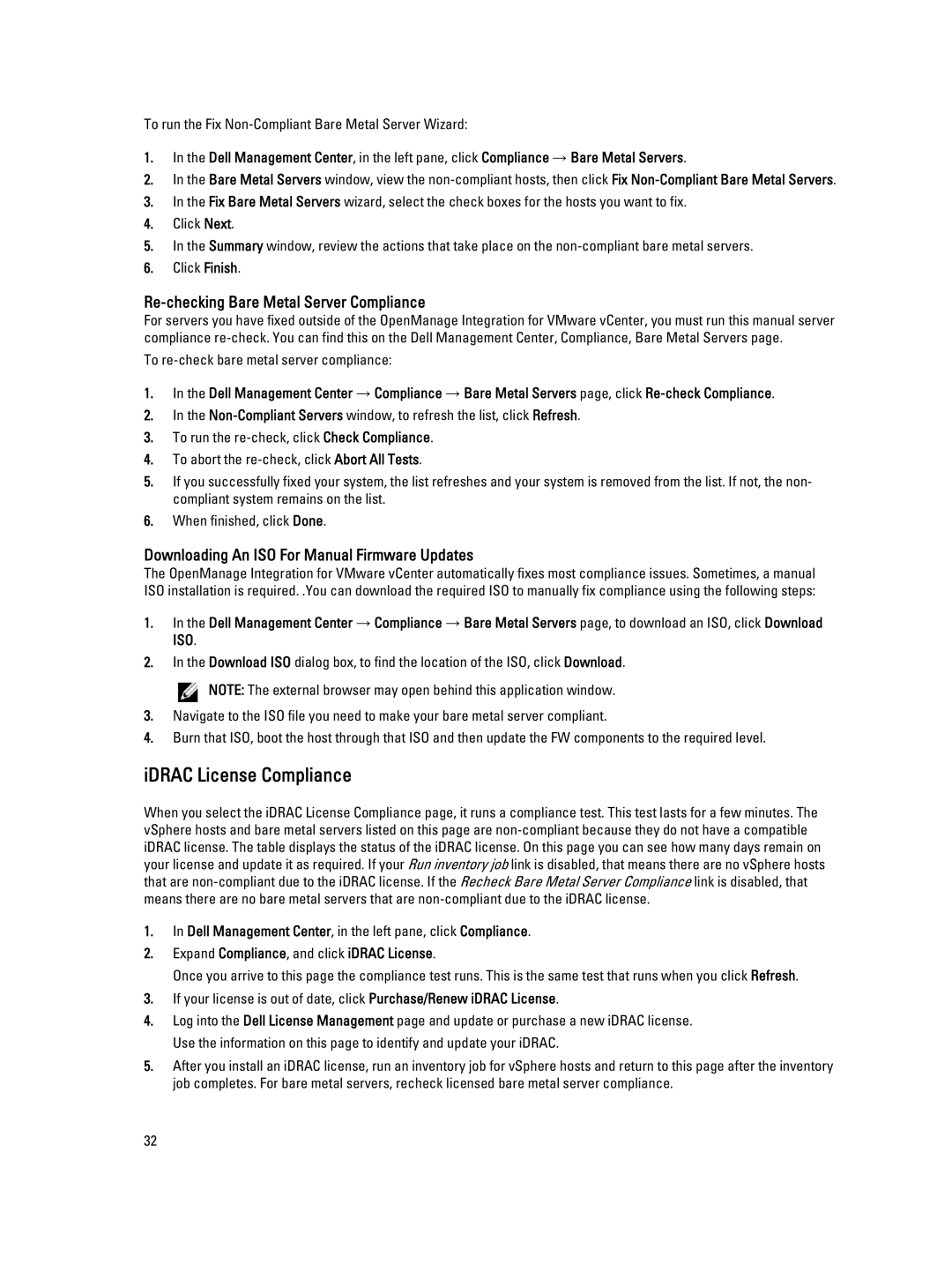 Dell 2.3 manual IDRAC License Compliance, Re-checking Bare Metal Server Compliance 