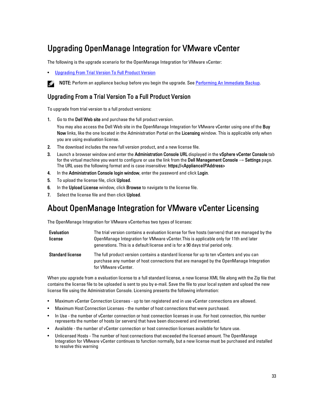 Dell 2.3 Upgrading OpenManage Integration for VMware vCenter, About OpenManage Integration for VMware vCenter Licensing 