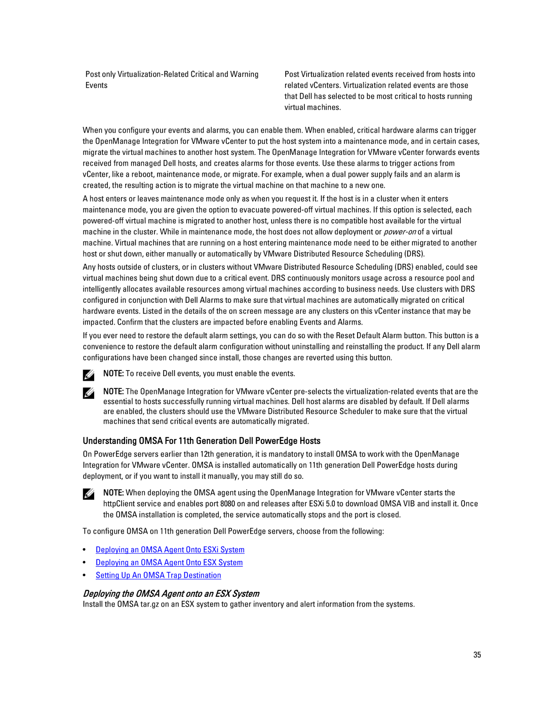 Dell 2.3 manual Understanding Omsa For 11th Generation Dell PowerEdge Hosts, Deploying the Omsa Agent onto an ESX System 