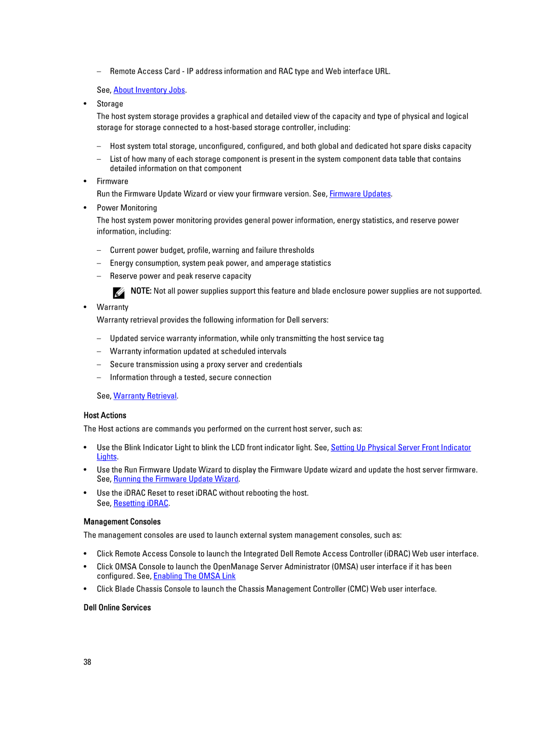 Dell 2.3 manual Host Actions, Management Consoles, Dell Online Services 