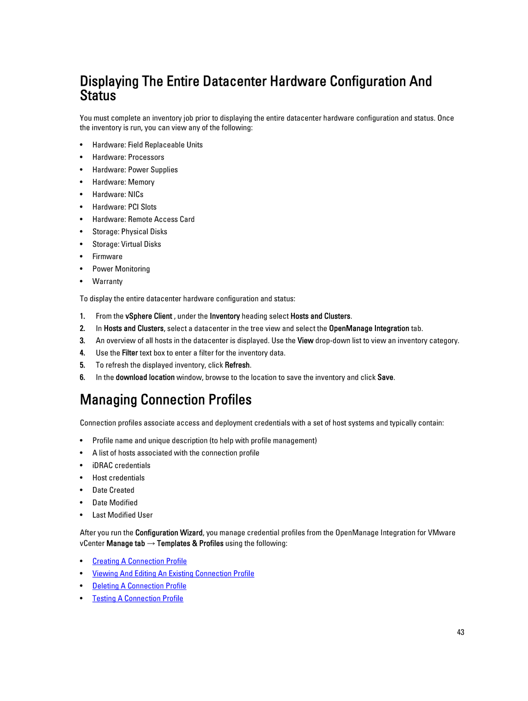 Dell 2.3 manual Managing Connection Profiles 